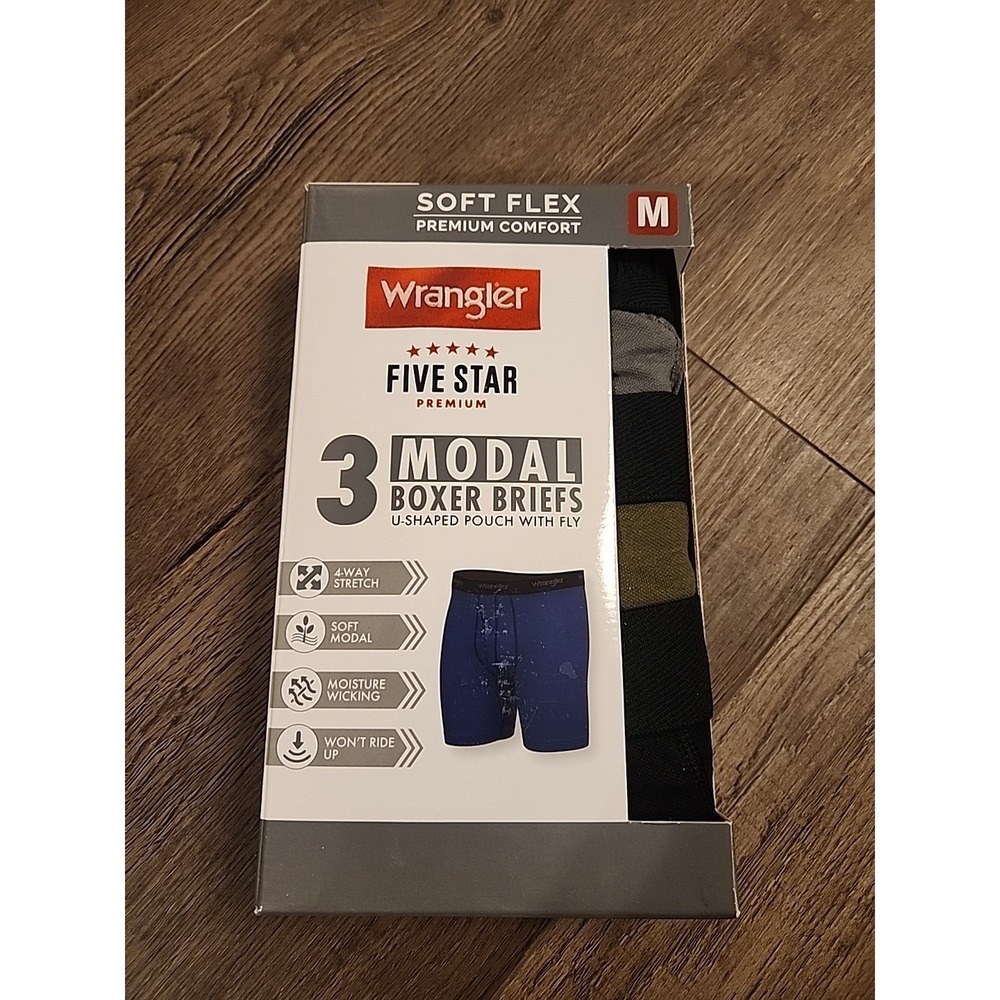 Wrangler Mens 3 Pack‎ Medium Soft Flex Modal Blend Boxer Briefs - Black Green